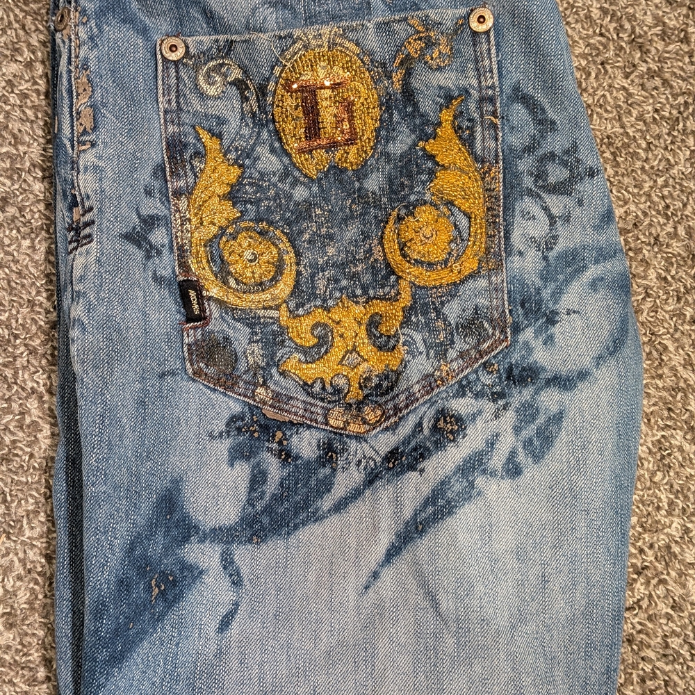Akademiks Jeans Mens 34 Y2K Baggy Distressed Beaded Embroidered Hip Hop Denim - Picture 15 of 16